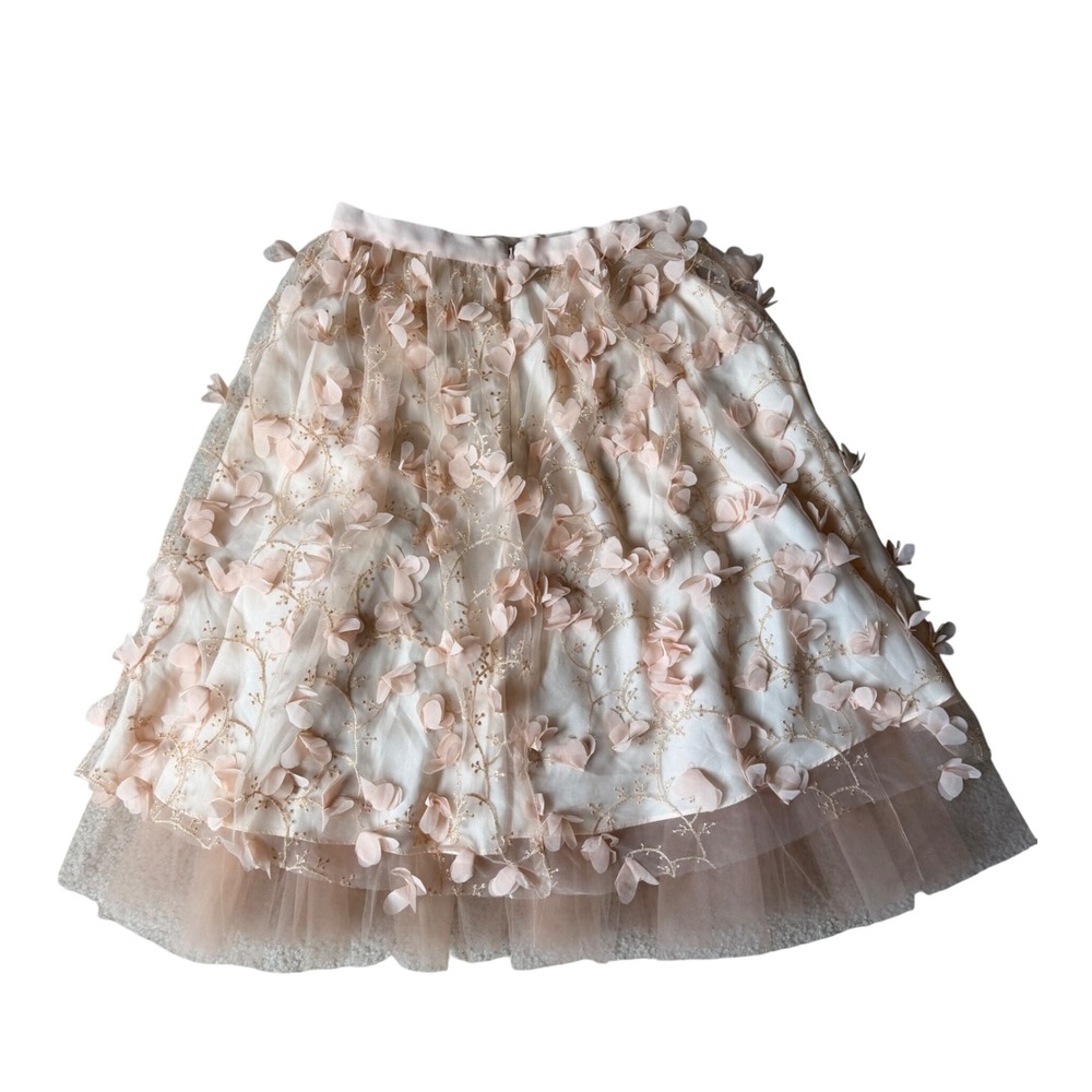Anthropologie Eva Franco Skirt Fluttered Fete Tulle Petal Floral Blush Pink 0 - Picture 3 of 9